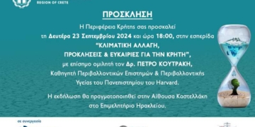 “Κλιματική Αλλαγή: Προκλήσεις και Ευκαιρίες για την Κρήτη” από τον Δρ. Πέτρο Κουτράκη, Καθηγητή του Πανεπιστημίου του Harvard.