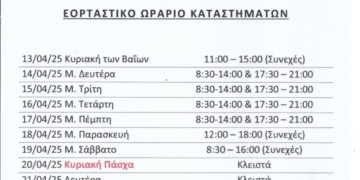 Το εορταστικό ωράριο των καταστημάτων στη Σητεία
