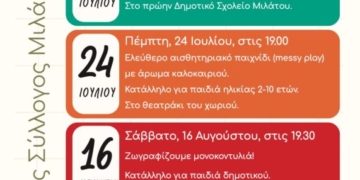 Πρόγραμμα καλοκαιρινών εκδηλώσεων για παιδιά στη Μίλατο
