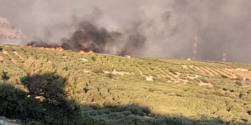 Δύσκολη η μάχη με τις φλόγες στην Αγία Τριάδα Σητείας Η φωτιά κινείται προς τον Αθερινόλακο