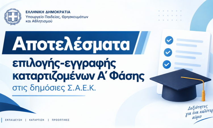 Αποτελέσματα επιλογής-εγγραφής καταρτιζομένων Α΄ Φάσης στις δημόσιες Σ.Α.Ε.Κ.