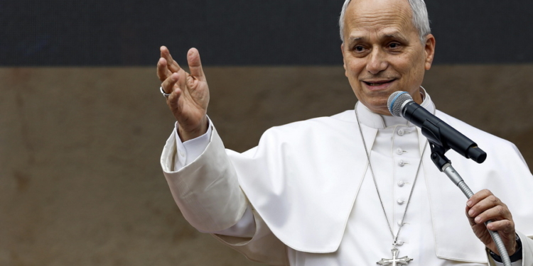 epa12822405 Pope Leo XIV speaks during his pastoral visit to the Parish of the Parish of 'Sacred Heart of Jesus' in Rome, Italy, 15 March 2026.  EPA/ANGELO CARCONI